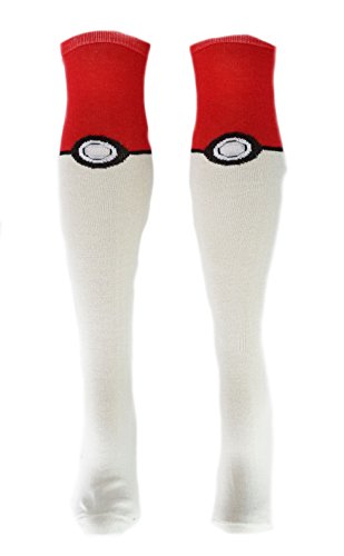 Pokemon go pokeball knee high socks size 5-10 red/ivory