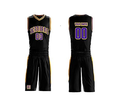 Personalized 2 Piece Set Basketball Jersey Sportswear Team Uniforms(V Neck). Custom Name/Number on Front & Back (Black) - Thumbnail 3