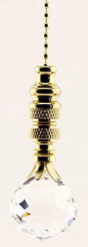 Swarovski Crystal Faceted Ball 30MM Ceiling Fan Pull with Polished Brass Base and 12" Chain