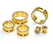 24k Gold Anodized Over Surgical Steel Screw-on Plugs/gauges W Clear Diamond Cz Stones 2 Piece (0G (8MM))
