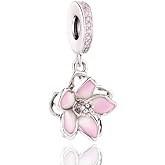 PARCOM Charms S925 Sterling Silver Fits for Pandora Bracelets perfect Valentine's Day gift, Cherry Blossom Dangle Beads Jewelry for Women