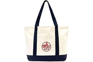 Large Trader Joe's Shopping Bag Tote Beach Bag Book Bag Cotton Canvas Embroided