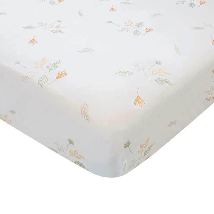 Crane Baby Crib Sheets Neutral, 100% Cotton Crib Sheets Girl or Boy, Dainty Leaf Pattern, Crib Bedding, 28" x 52" x 9", Fits Standard Mattress, Neutral Nursery Decor, AZO-Free Dyes for Sensitive Skin Image