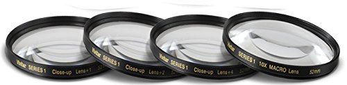 52mm Close-Up Filter Set (+1, 2, 4 and +10 Diopters) Magnificatoin Kit for Canon, Nikon, Olympus, Pentax, Sony, Sigma, Tamron Digital Cameras and Camcorders + Microfiber Cleaning Cloth