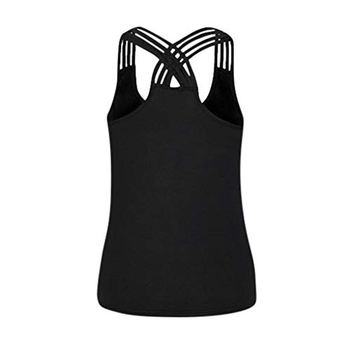 Women Tops, Sleeveless V Neck Vest Bandage Printed Tank Blouse (BlackC,XL)
