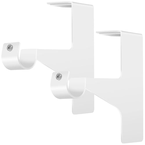 BANJILI Heavy Duty No-Drill Curtain Rod Holder - Reinforced Adhesive Roller Shutter Box Mount - Heavy Duty Metal Bracket 19-28mm (White-2 Brackets)