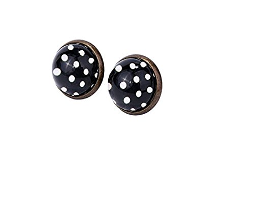 50's Costume Accessories Set Girl Vintage Dot Skirt Scarf Headband Earrings Cat Eye Glasses for Party (S, Black)