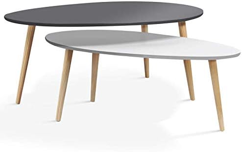 Idmarket Lot De 2 Tables Basses Gigognes Laquées Pm Blanc Gm Gris Scandinave