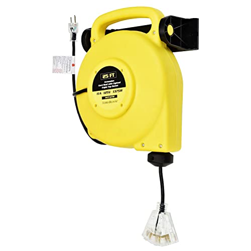 TerraBloom Retractable Extension Cord Reel 25 FT long 14/3 Gauge wire