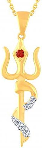 Silvercz Jewels 1.2 Ct Red Garnet CZ 14K Yellow Gold Fn 925 Silver Trishul Pendant For Mens