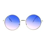 2 Tone Color Lens Retro Vintage Style Round Circle Hippie Groovy Sunglasses Blue Pink