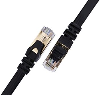 Cat7 Black Ethernet Cable 25Ft 1 Pack Double Shielded Flat Cable - High Speed Internet Network Cable Up to 10 Gigabit-Gold Plated Rj45 Connectors (25ft, Black)…