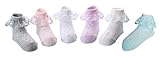 CHUNG Toddler Baby Girls Princess Lace Dress Socks Pack of 5/6 Satin Ruffles, 6pk, 3-5Y