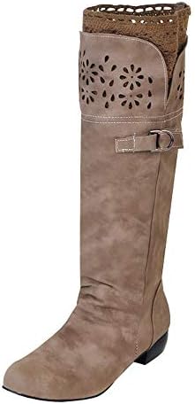 Sharemen Lady's Buckle Knee High Riding Boots Hollow Boots(35-43,Black,Brown,Gray,Beige)
