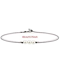 Blulu - Gargantilla de una sola perla con 3 cuentas y collar de una sola piedra preciosa y turquesa y collar azul turquesa con cordón de cuero para mujeres y niñas, 4 piezas