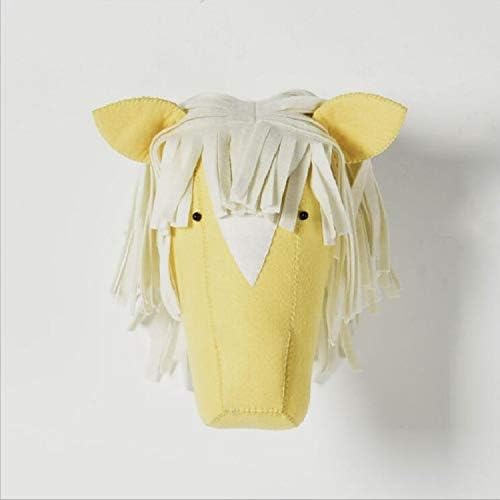 JEWH Animal Giraffe, Elephant, Flamingo Head Wall Mount - Stuffed Plush Toys Bedroom Decoration Felt - Artwork Wall Dolls Photo Props (Yellow Horse)