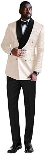 QZI Men's Floral Jacquard Suit Double Breasted Detachable Satin