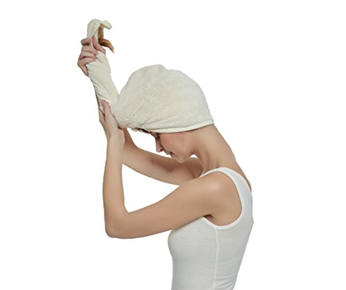 HOPESHINE Hair Towel Microfiber Soft Twist Hair Turban Wrap Fast Drying Cap Great Gift for Women(Off White)