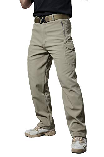 ANTARCTICA Men's Winter Fleece Lined Softshell Tactical Pants for Ski Snowboard Outdoor with Multi Pockets Khaki