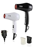 HTG 1000W Tourmaline Dual Voltage Travel Hair Dryer 120/240V Mini Dryer With Folding Handle and Light Weight Hair Dryer Real 1000W Mini Hair Dryer ALCI Plug Travel Blow Dryer (White)
