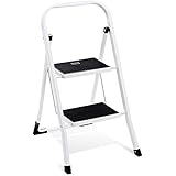 Delxo 2 Step Ladder Folding Step Stool Ladder with Handgrip Anti-Slip Sturdy and Wide Pedal Multi-Use for Household and Office Portable Step Stool Steel 330lbs White