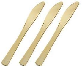 Elegant Heavy Duty Plastic Knives - Gold Polished - Reusable - Pack of 24