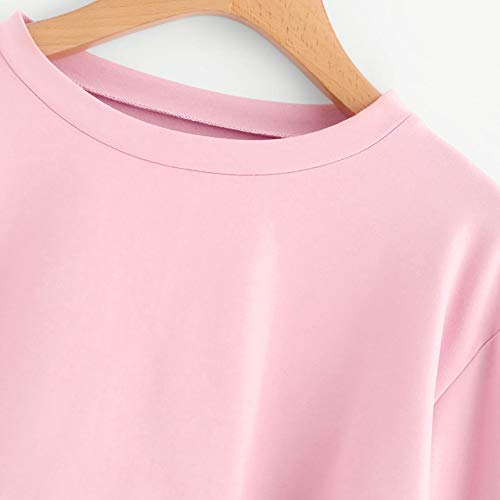 Women's Cropped Sweatshirts Solid Color Long Sleeve Crop Tops Pullover O Neck Blouse (XS, Pink 1)