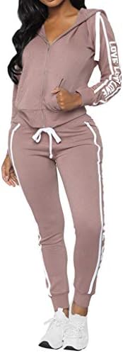Women's 2 Piece Sweatsuit - Long Sleeve Crop Top Hooded Sweatshirt Letter Print High Waist Pants Set Jogging Suits