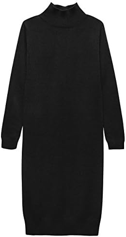 Sfanka Women's Long Sleeve Knitted Mock Neck Oversize Pullover Sweater Dress Black-M