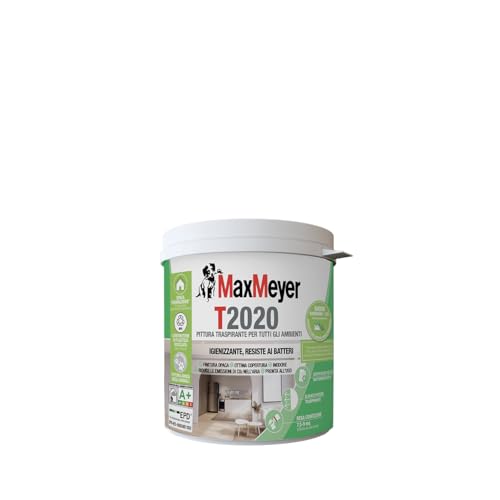 MaxMeyer T2020 BMB Idropittura Igienizzante, Pittura Murale per Interni Batteriostatica e Traspirante, Finitura Opaca, Bianco, 0,75 Litri