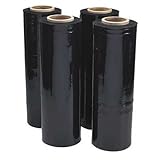 4 Rolls Black Hand Pallet Shrink Wrap Opaque Film Plastic Stretch Film 18" Wide x 1500 Ft. 80 Gauge