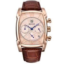 BENYAR Japanese Quartz Real Chronograph Waterproof Business Genuine Leather Band Watch for Men BY5113 - Brown Gold