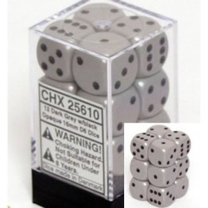 Gray with Black Pips D6 16mm 12 Piece Set by Chessex Dice