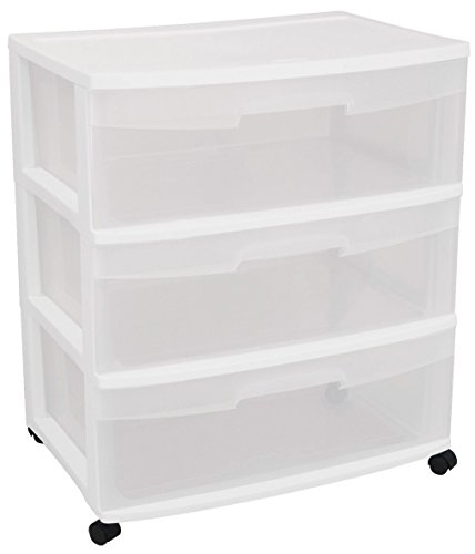 Amazon Com Sterilite 29308001 Wide 3 Drawer Cart White Frame