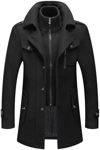 FTCayanz Men's Wool Coat Winter Slim Fit Pea Coats Single Breasted