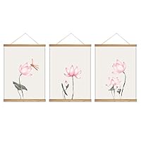 3 Panel Hanging Poster with Wood Frames Lotus Canvas Artwork Wall Picture Home Decoration - 18