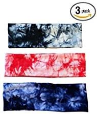 Younique Body Tie Dye Headbands for Yoga, Running, Exercise & Fashion - Cotton Elastic Headband 3 Piece Set - One Size Fits Adult Women, Teens & Girls