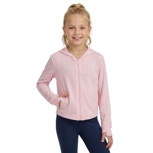 WELAKEN Kid Girls Lightweight Zip-Up Hoodie Ultra Soft Knit Hooded Sweatshirt with Thumb Holes & Reflective Detail Pink at Amazon