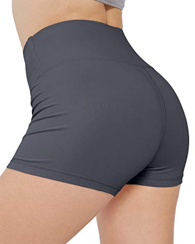 ATHVOTAR Women\'s Workout Spandex Booty Shorts - High Waist Buttery Soft Shorts Biker Yoga Running Comfortable Shorts Gray M