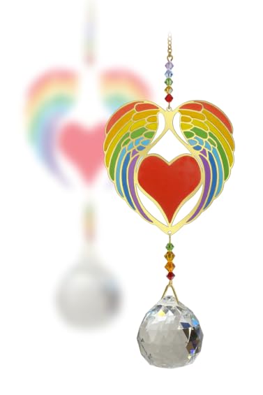 Crystal Wonders Romantic Gold Brass & Crystal Hanging Large Sun-catcher Rainbow Maker Mobile Embellished with Swarovski Crystals - Valentine's Day Gift (Angel Wing Heart)