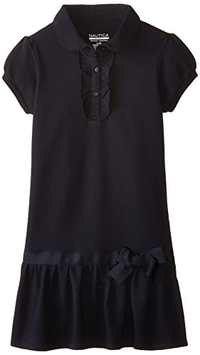 Nautica Little Girls' Uniform Pique Peterpan Dress with Ruffle, Su Navy, X-Large