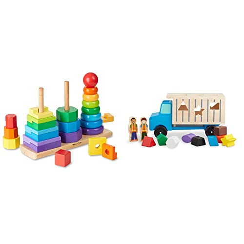 Melissa & Doug Geometric Stacker and Shape-Sorting Wooden Dump Truck Toy Bundle