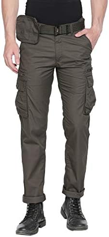 BEEVEE Mens Olive Fixed Waist Cargo with Belt