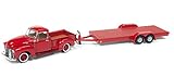 Johnny Lightning 1950 Chevrolet Pickup Truck with Open Car Trailer Red 1:64 Diecast JLSP018