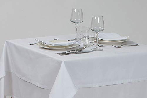 Luxury White Polyester/cotton sateen Rectangular Tablecloth 157x170cm(62X67in) | Easy-Care Washable Protective Heavyweight Fabric - 50% Cotton & 50% Polyester | Festive House, Dining Party or Kitchen