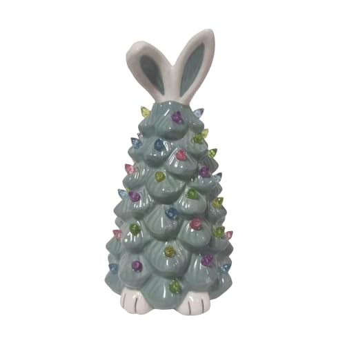 Lighted Easter Ceramic Bunny Tree Decoration,Easter Rabbit Figurines with Colorful Lamp Beads & Bunny Ear, Spring Decor Figurine Night Light for Home, Tabletop Holiday Decorations Gifts (19.5CM/A)