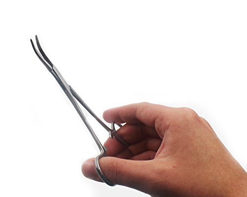 Kelly Forceps Locking Tweezers Clamp, Hemostat, Silver, Curved, 5-1/2 Inch