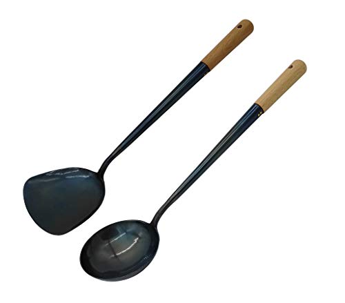 Traditional Hand Made Spatula and Ladle Set for Wok, Asian Stir Fry Cooking Utensil Set with Wooden Handle, Chinese Chuan and Hoak Set - Thumbnail 5