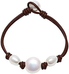 Maimani Genuine Leather Knot Bracelet with 3 Freshwater Pearls Bead Cuff Bracelet Women Jewelry