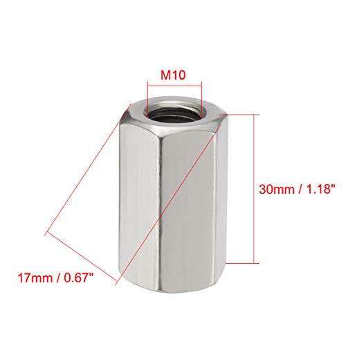 uxcell M10 X 1.5Pitch 30mm Length 304 Stainless Steel Metric Hex